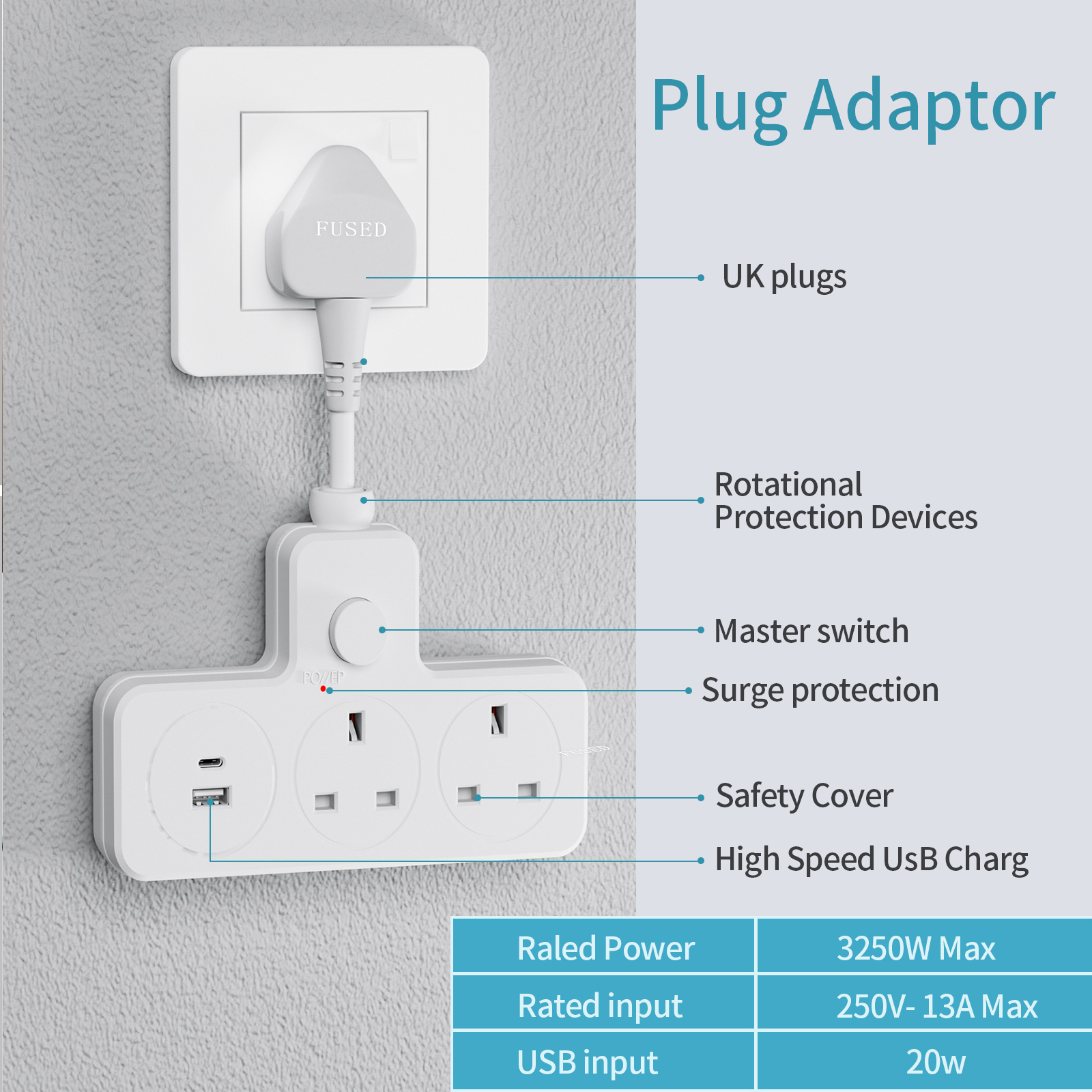Outdoor Power Strip - UK Power Plug Wall Outlet 13A