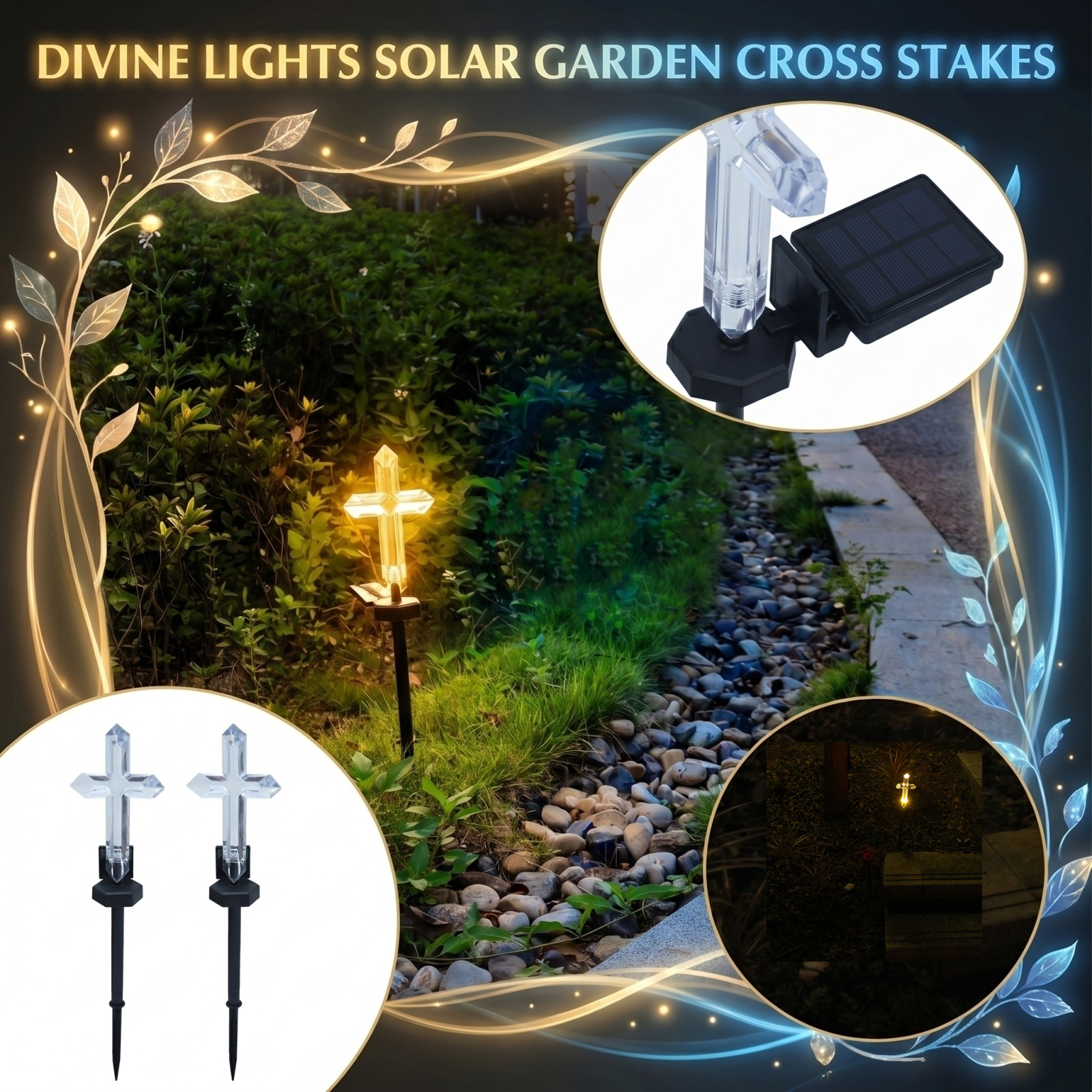 Outdoor Yard Power Stake - Solar-powered Cross Garden Stake Light, Outdoor