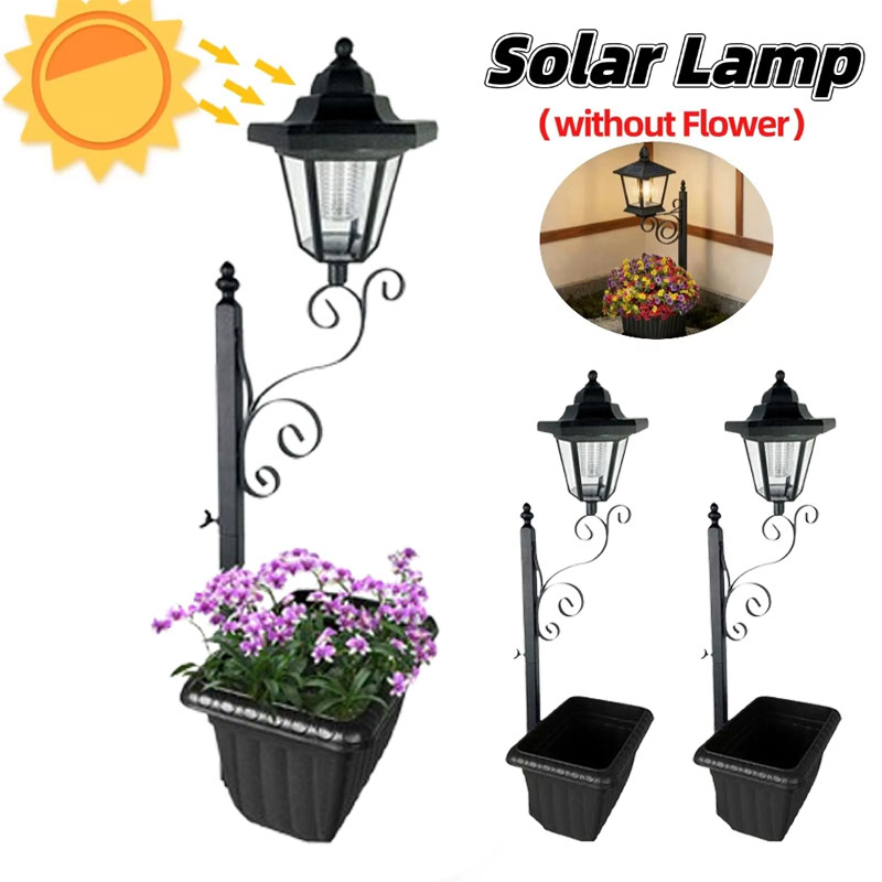 Outdoor Yard Power Stake - Solar Powered Lamppost Planter Iron Wrought