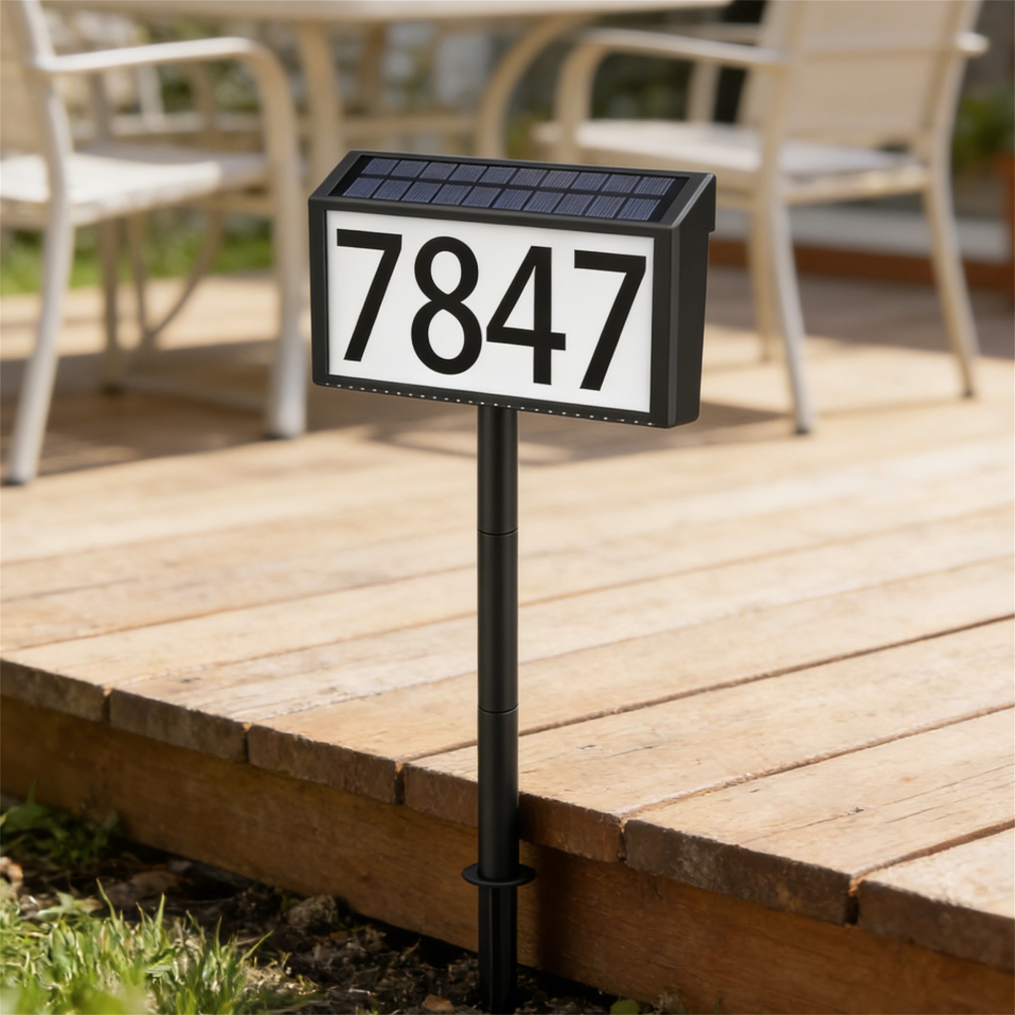 Outdoor Yard Power Stake - Solar Powered LED House Number Plaque