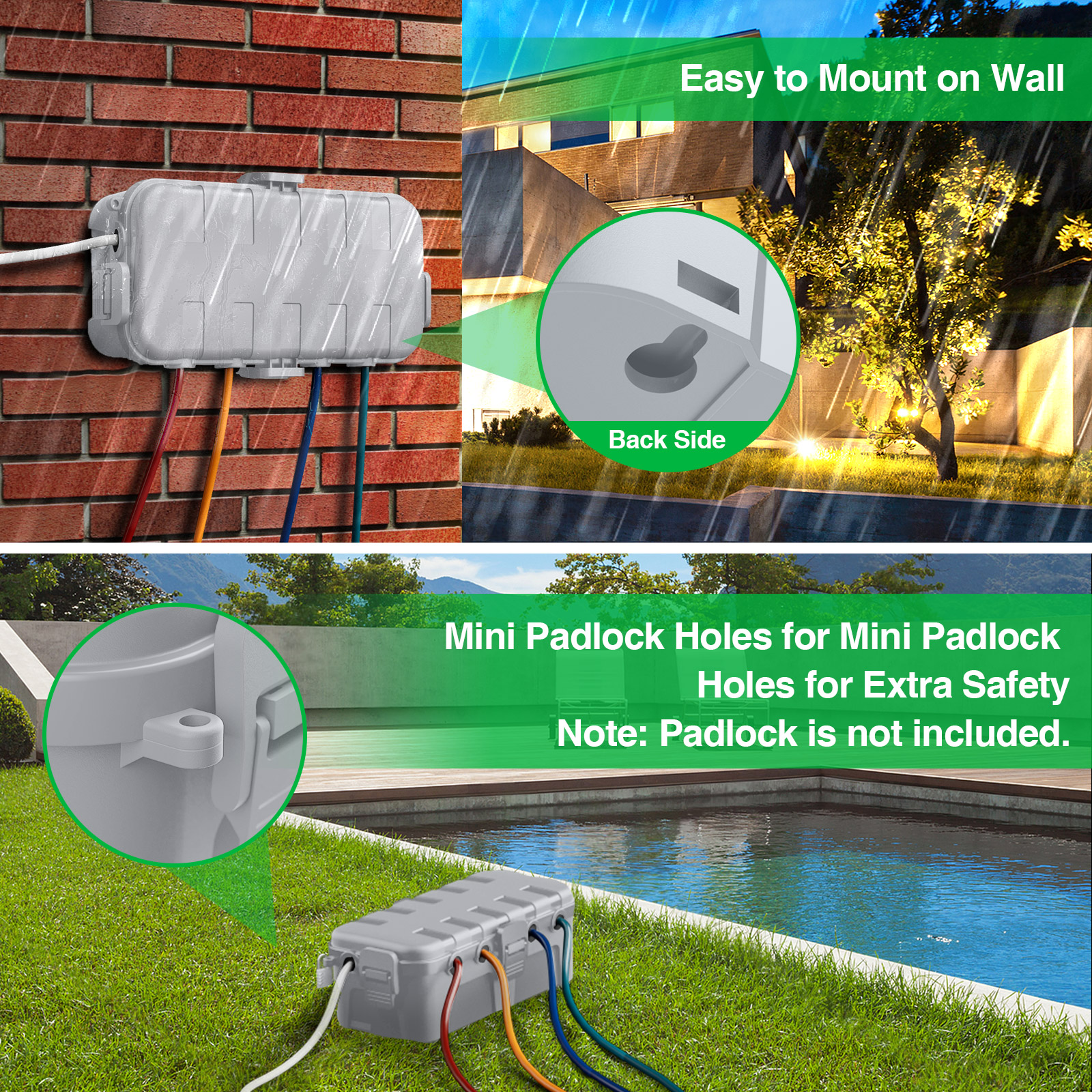 Outdoor Power With Timer - IP54 Waterproof Extension Cord Cover Medium