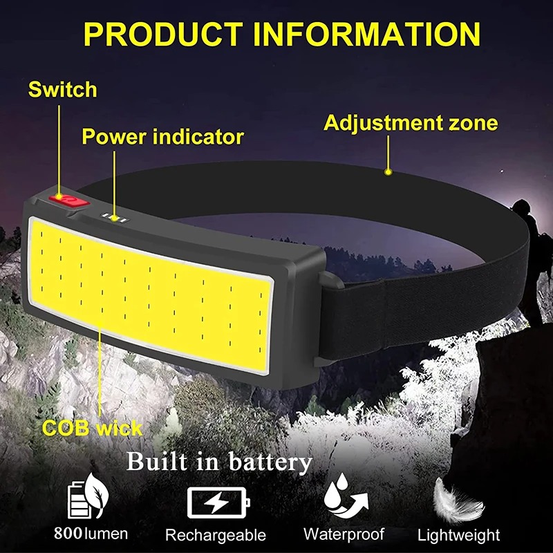 Powerful COB LED Headlamp 4 Li - Outdoor Power Supply ulasan dan harga