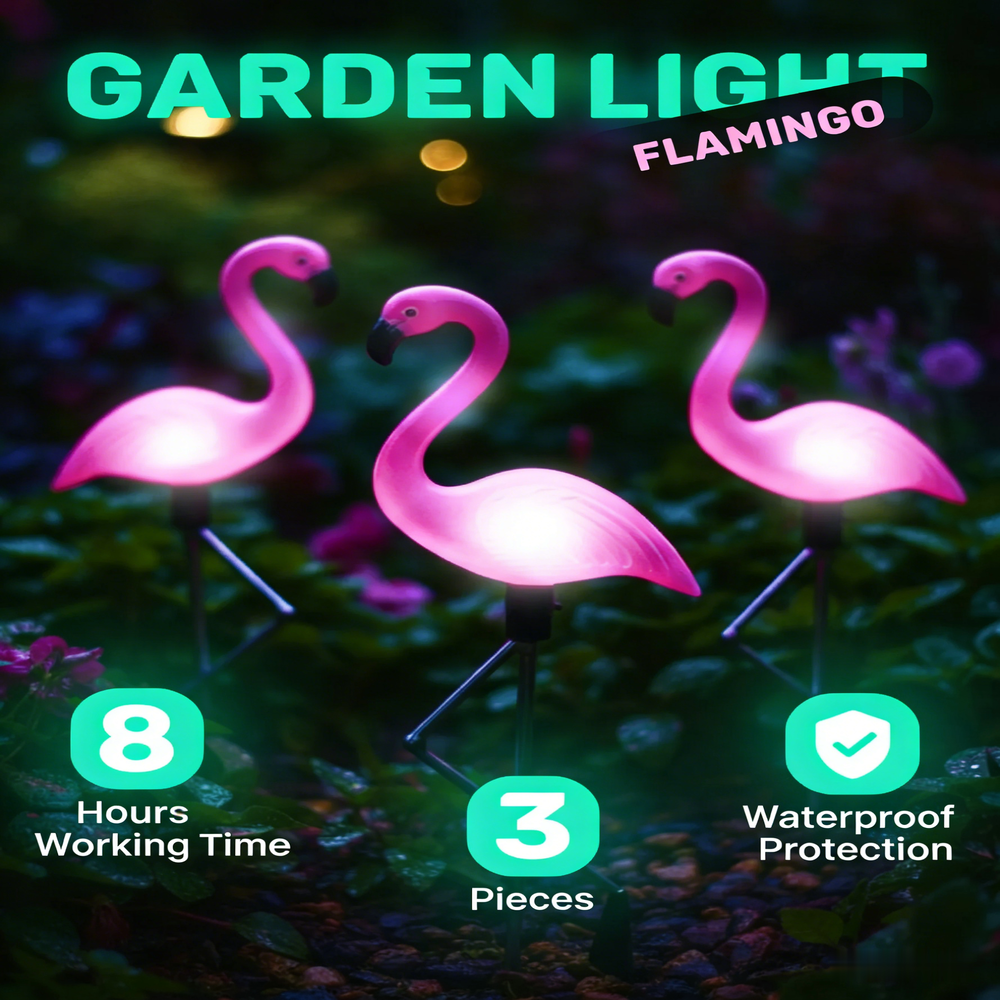3Pcs Solar Powered Flamingo Gr - Outdoor Yard Power Stake ulasan dan harga