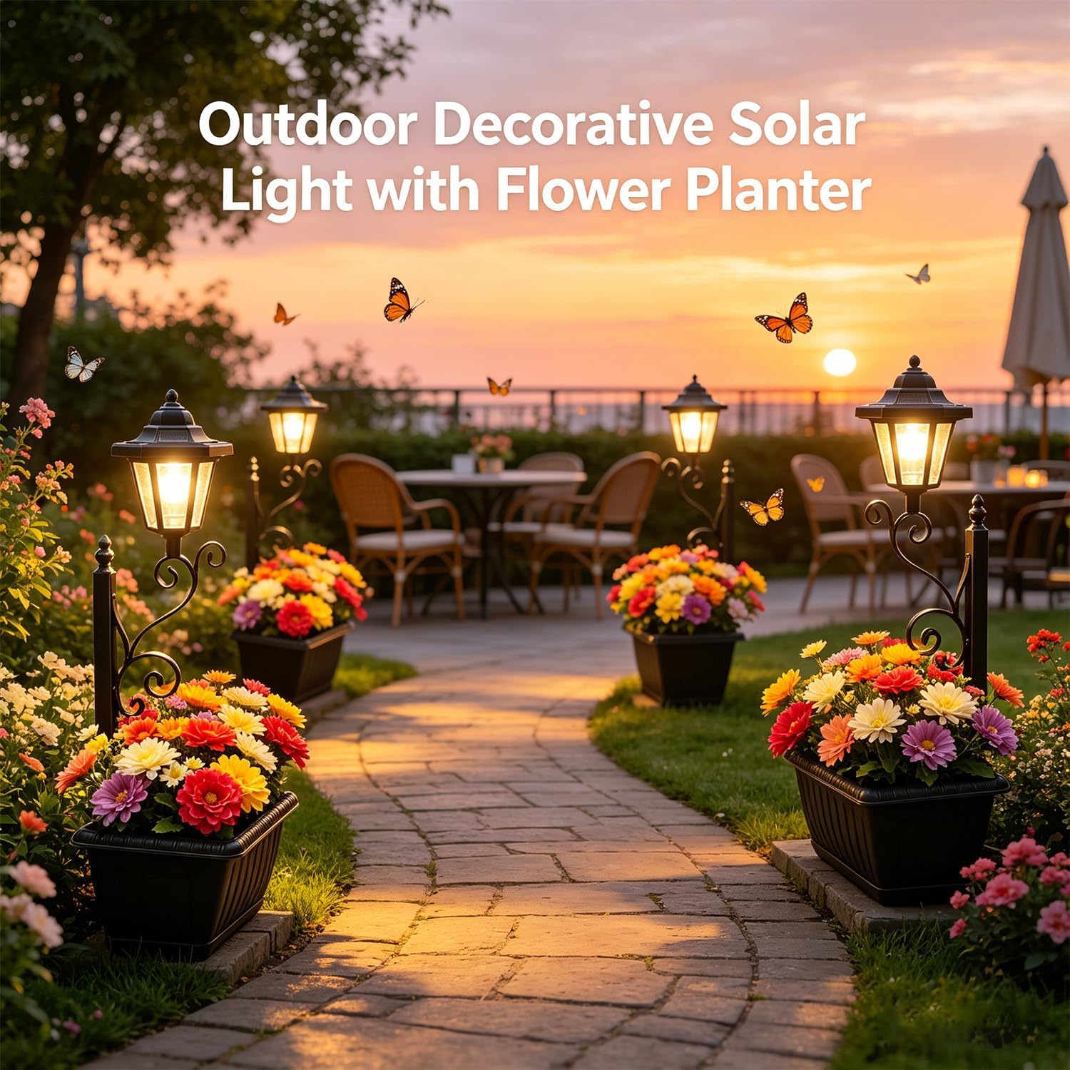 Solar Powered Lamppost Planter - Outdoor Yard Power Stake ulasan dan harga