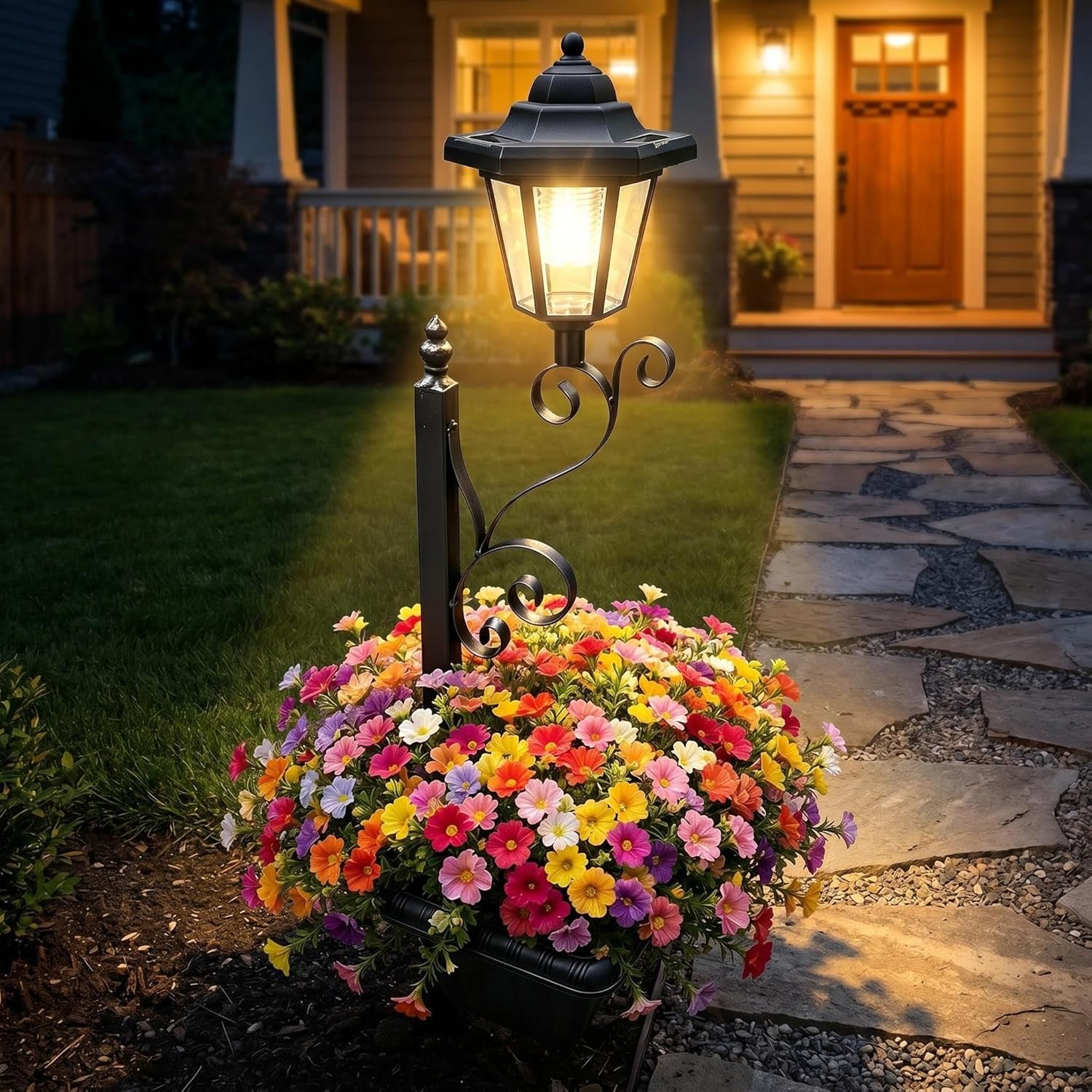 Solar Powered Lamppost Planter - Outdoor Yard Power Stake ulasan dan harga