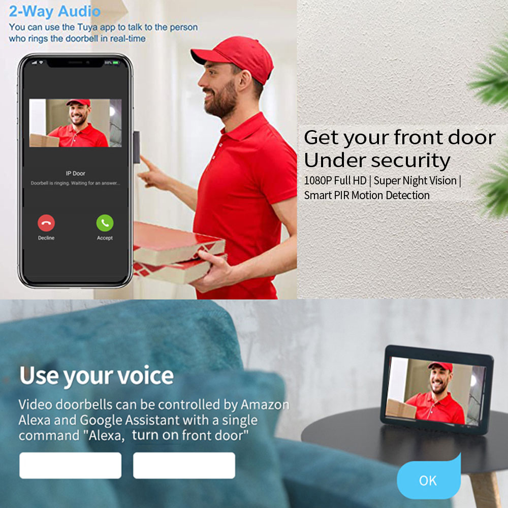 7 Inch Tuya Video Doorbell WiF - Outdoor Power Outlet Wifi ulasan dan harga