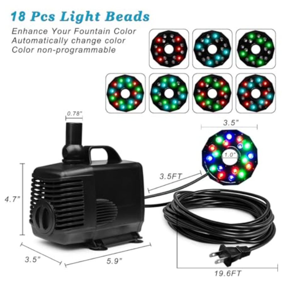 45W 792 GPH LED Pond Pump with - Water Pump Submersible ulasan dan harga
