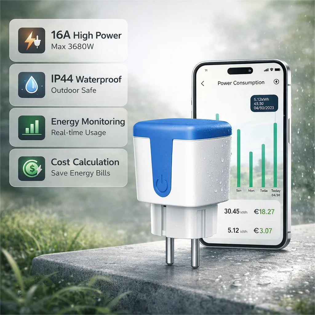 16A WiFi EU Socket Smart Outdo - Outdoor Power Outlet Wifi ulasan dan harga