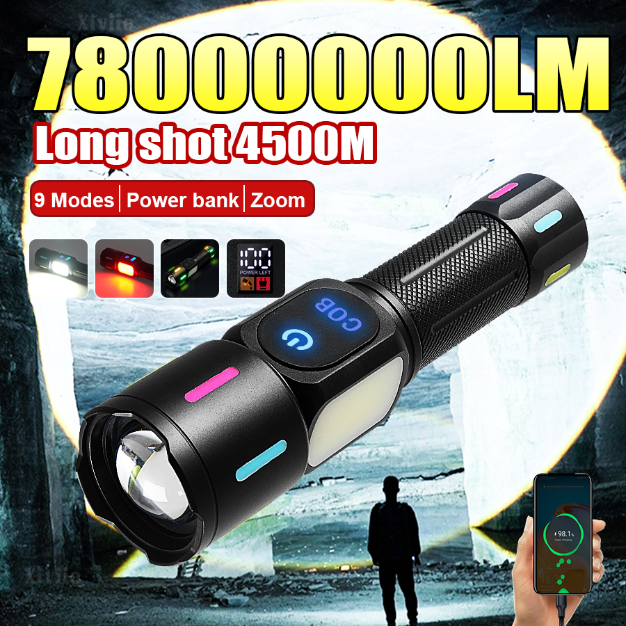 78000000LM LED Flashlight Whit - Outdoor Power Meter Bike ulasan dan harga